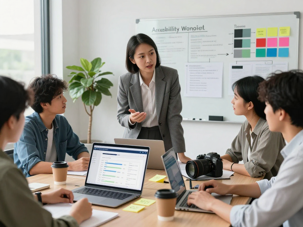 Creating barrier-free and compliant websites service discussion in a modern office.